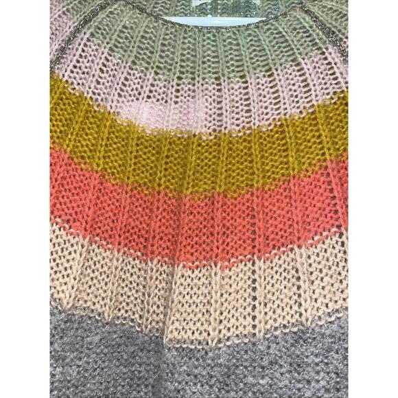 Anthropologie Sweater, XS Part Wool & Alpaca, Gray With Colorful Stripes - Picture 4 of 9